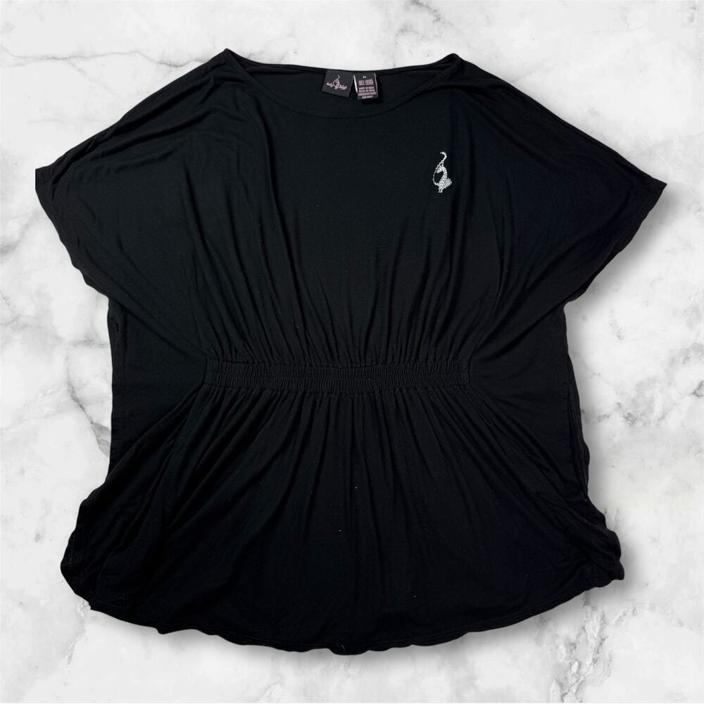 Baby Phat Black Dolman Sleeve Elastic Waist Top Silver Logo XL